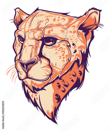 Sad Puma cheetah tiger vector art graphic drawing for stickers, streetwear,  t-shirts, logos, print-on-demand, print, or branding photo