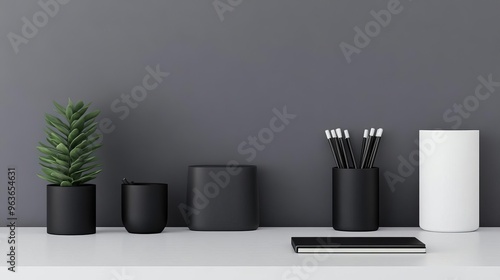 Wallpaper Mural Minimalistic desk setup with monochrome office accessories, sleek design, modern workspace Torontodigital.ca