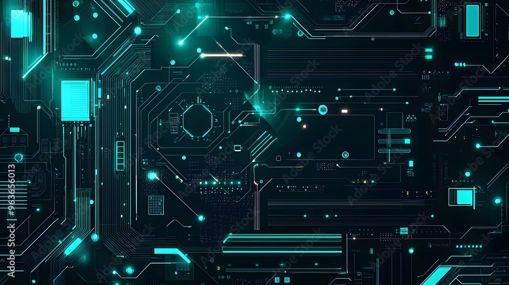 Futuristic Circuit Board with Green Glowing Lines. Futuristic Circuit Board with Green Glowing Lines.