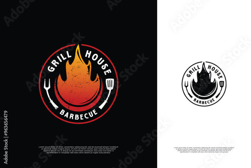 Barbecue round badge logo design vintage