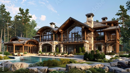 Luxurious Log Cabin Home with Swimming Pool and Surrounding Forest