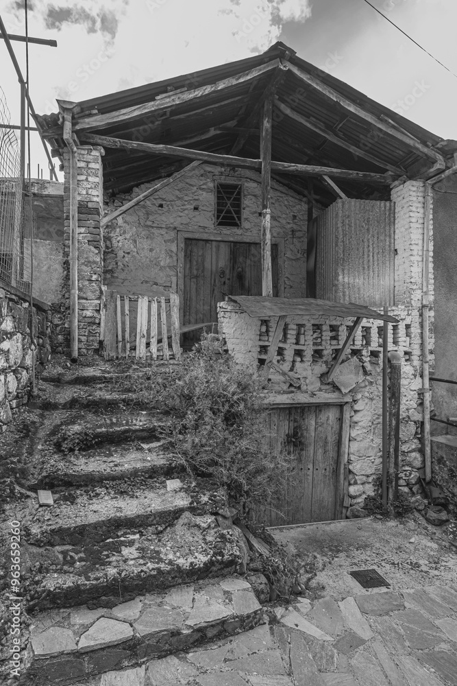 Street and house view of Phini (Foini), a picturesque, natural beauty mountainous village, of natural beauty, in the Troodos Mountains, located near by the town of Platres, Limassol district, Cyprus