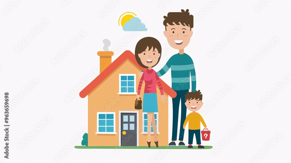 Happy Family Standing in Front of Their Home Happy Family Standing in Front of Their Home