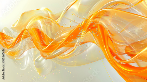 Abstract design of flowing orange and yellow waves, interspersed with bubbles and circles. The fluid motion and warm colors. photo