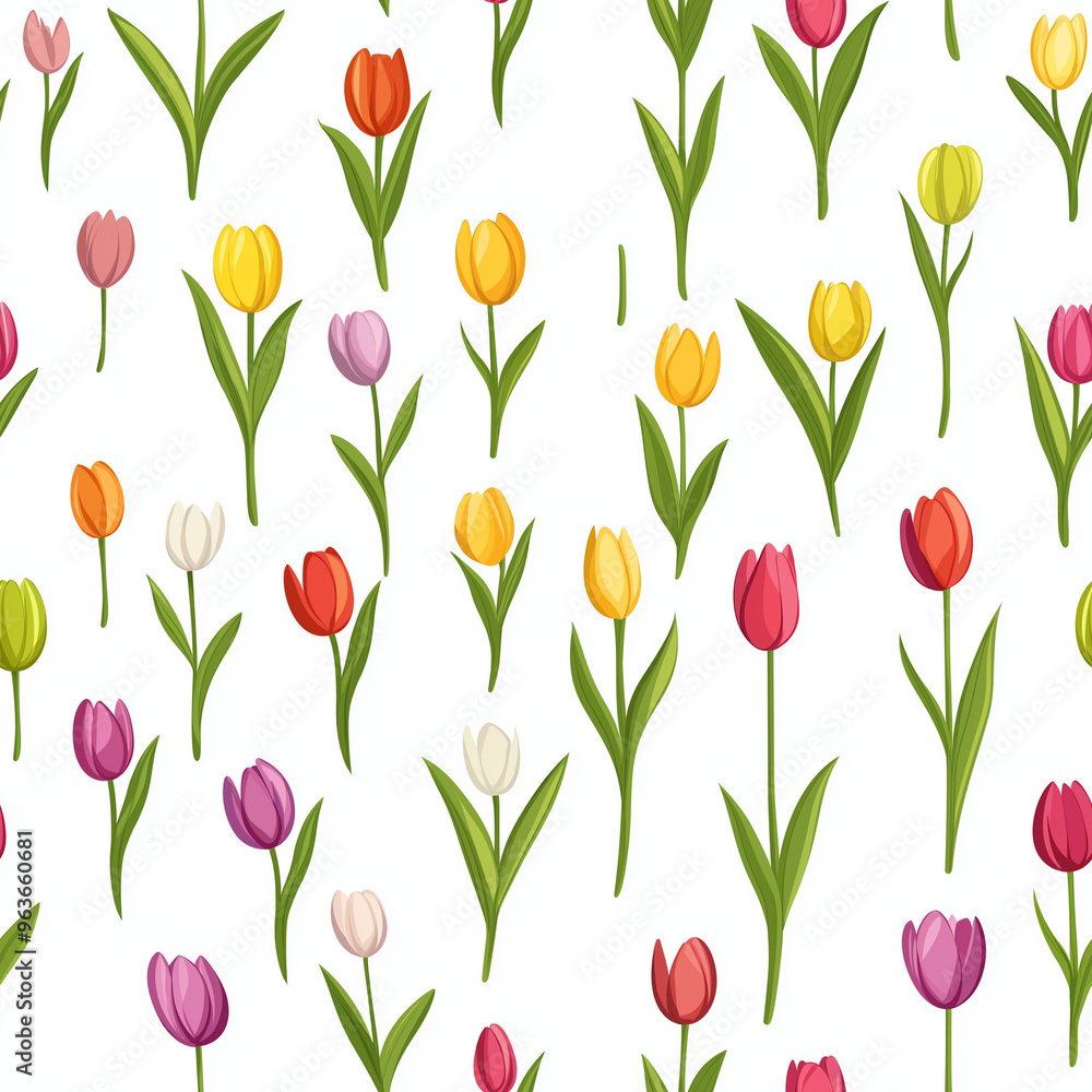 Flat design seamless pattern with tulips. White Background Flat design seamless pattern with tulips. White Background
