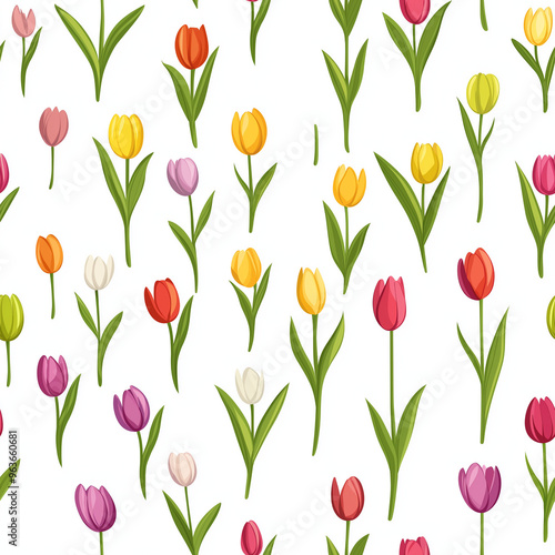Wallpaper Mural Flat design seamless pattern with tulips. White Background Torontodigital.ca