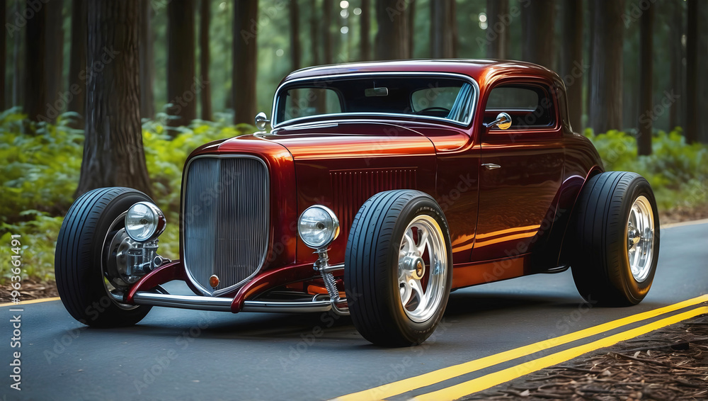 Beautiful unique orange brown vintage hot rod car front view, automotive background, tuning template, wallpaper, auto transport