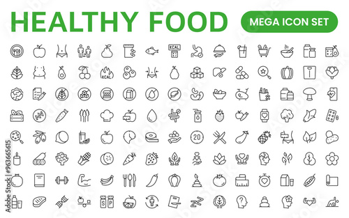 Essential Healthy Food & Wellness Icons: Perfect for Nutrition Guides, Diet Plans, Wellness Apps, Fitness Programs, and Holistic Lifestyle Designs