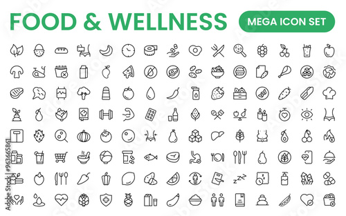 Essential Healthy Food & Wellness Icons: Perfect for Nutrition Guides, Diet Plans, Wellness Apps, Fitness Programs, and Holistic Lifestyle Designs