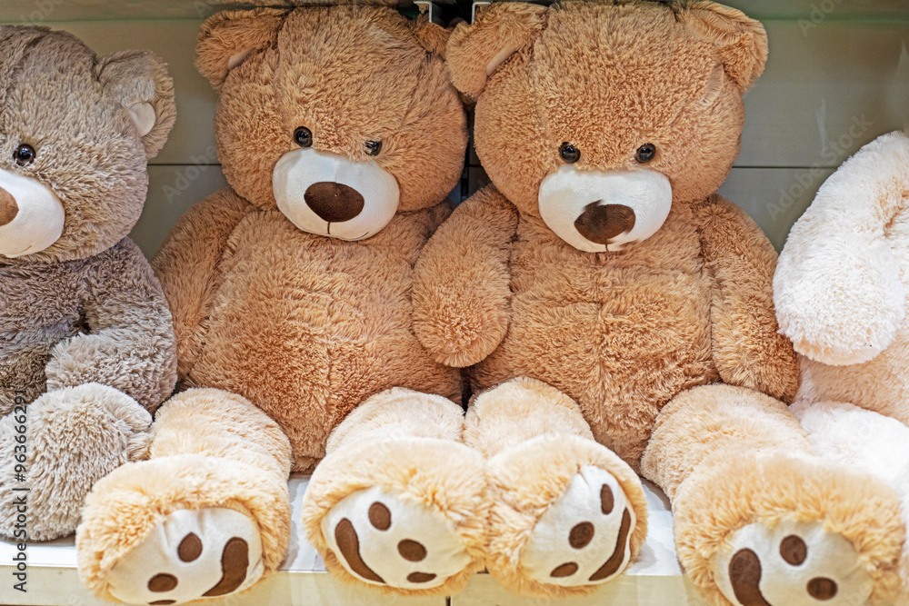 large brown teddy bears in the supermarket. World of Childhood large brown teddy bears in the supermarket. World of Childhood