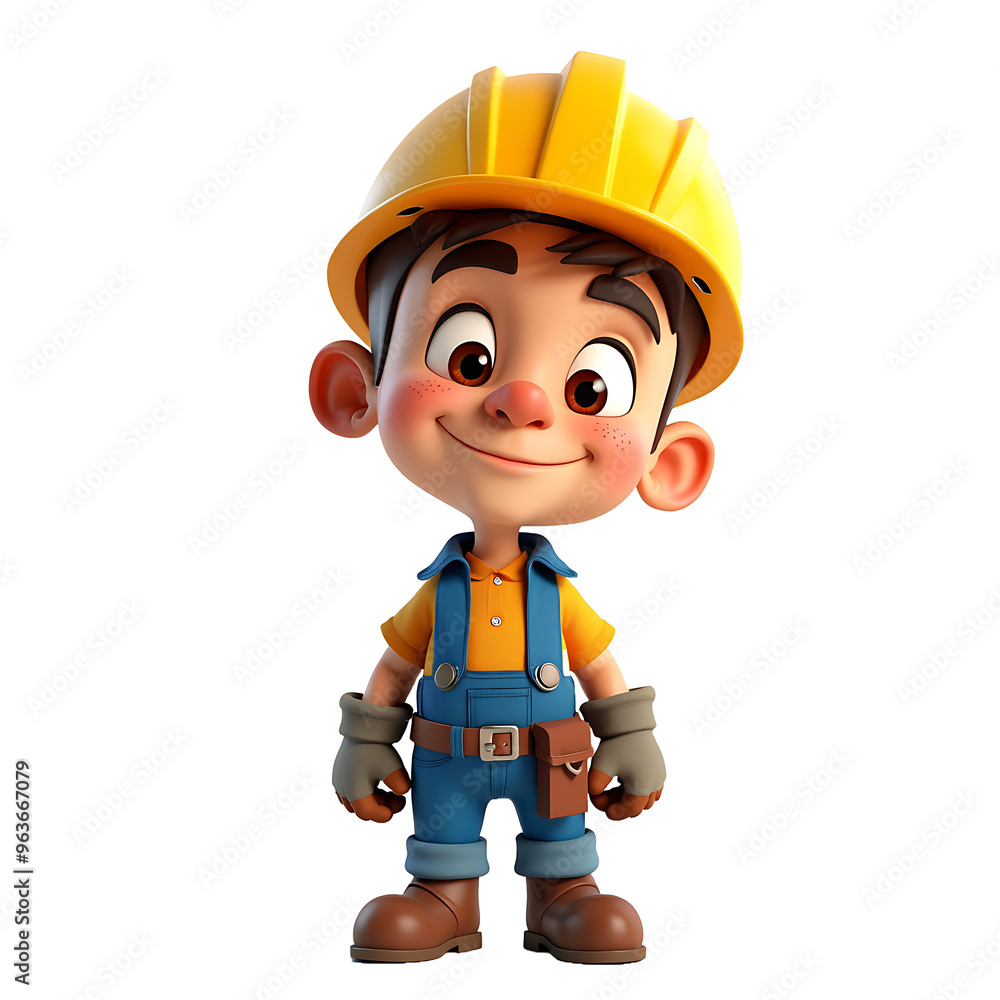 A 3d Construction Worker Wearing Helmet and Looking Up on Transparent Background A 3d Construction Worker Wearing Helmet and Looking Up on Transparent Background