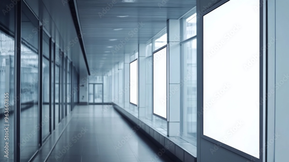 Modern Corridor with Blank Displays Modern Corridor with Blank Displays
