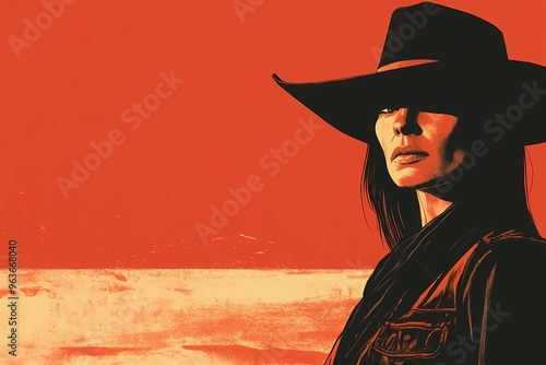 background image of a cowboy woman, western illustration style, western.  