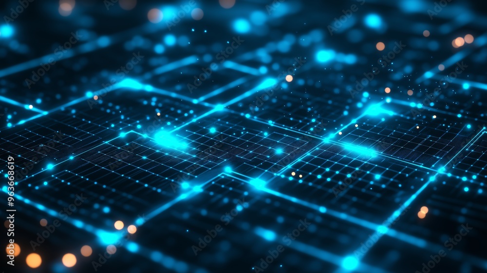 An abstract digital grid pattern with a soft blue glow, symbolizing data and connectivity in a futuristic setting An abstract digital grid pattern with a soft blue glow, symbolizing data and connectivity in a futuristic setting
