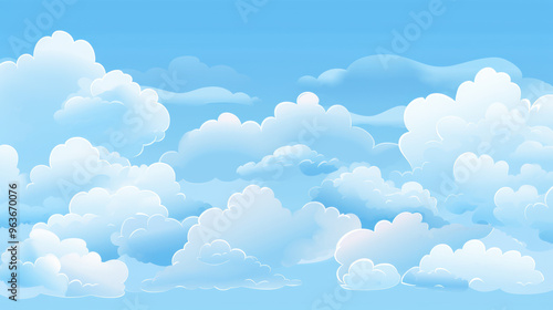 Serene Blue Sky with Fluffy White Clouds - Peaceful Daytime Background