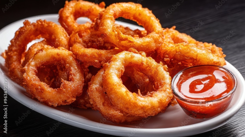 A platter of golden, crispy onion rings served as a tasty snack. A platter of golden, crispy onion rings served as a tasty snack.
