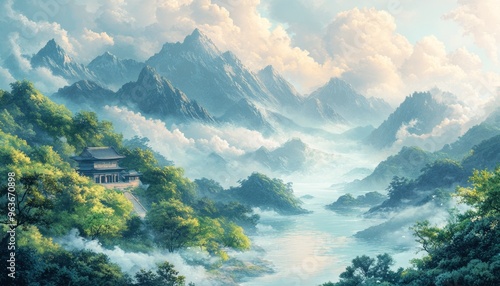 View of high mountains and the skyline. Generative AI