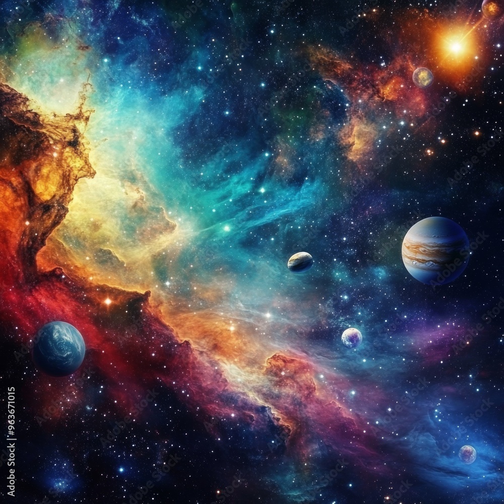 Obraz premium Cosmic Nebula with Planets