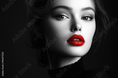 Wallpaper Mural Young Sexy Woman with Red Lips Portrait in Selective Black and White Torontodigital.ca