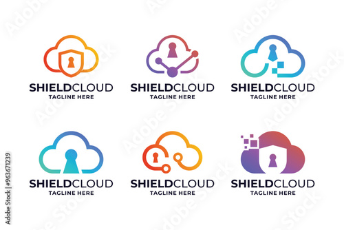 Storage cloud protect logo design collection