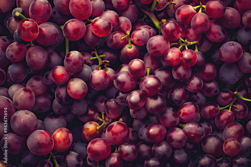 Close-up of a cluster of deep red grapes with natural light, emphasizing texture and ripeness, perfect for themes of agriculture, harvest, and viticulture. Close-up of a cluster of deep red grapes with natural light, emphasizing texture and ripeness, perfect for themes of agriculture, harvest, and viticulture.