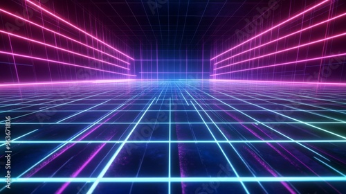 Neon Grid Abstract Background