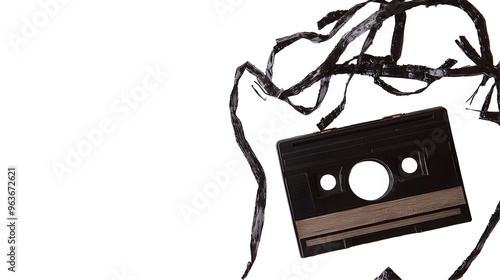 Damaged vintage cassette tape on a white background    photo