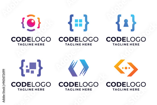 Set of colorful coding logo design