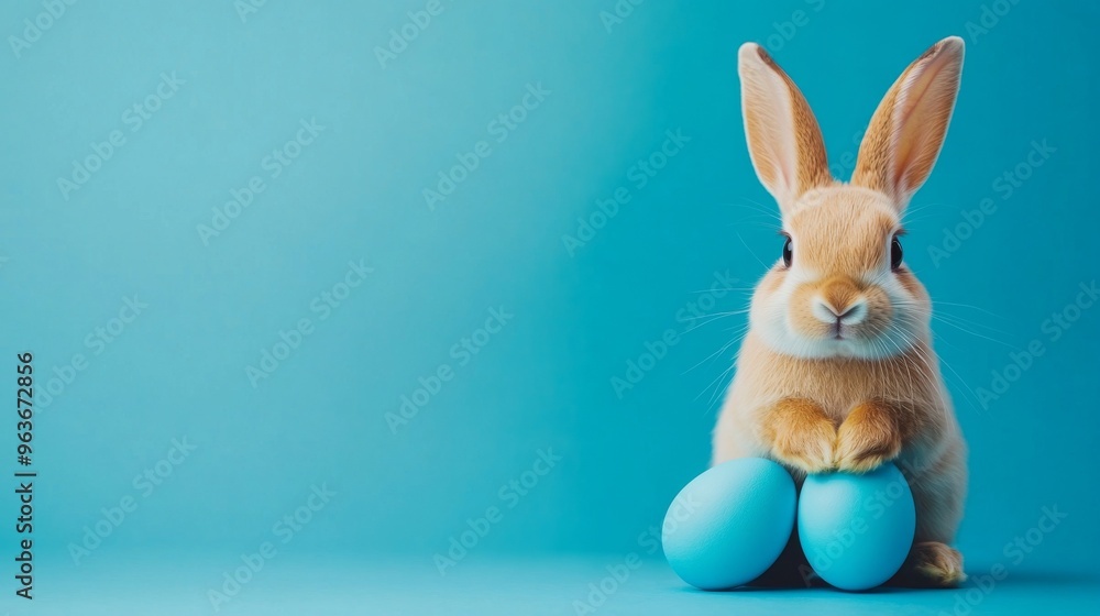 Cute Bunny with Blue Eggs Cute Bunny with Blue Eggs