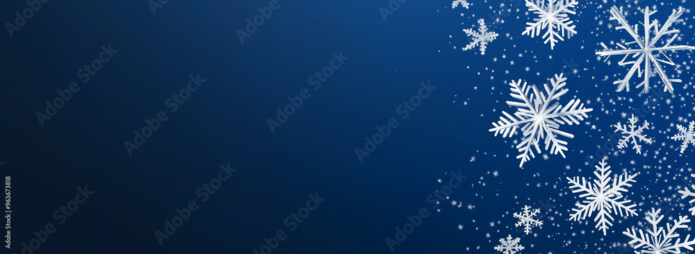 Winter abstract background with snowflakes on blue background, web banner, for greeting cards, banner template design, poster, texture background poster. AI generation. Winter abstract background with snowflakes on blue background, web banner, for greeting cards, banner template design, poster, texture background poster. AI generation.
