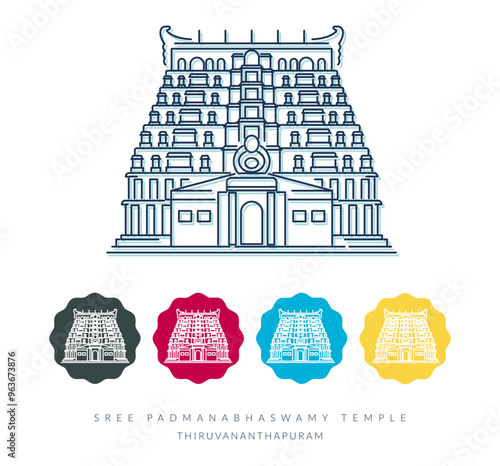 Sree Padmanabhaswamy Temple - Thiruvananthapuram - Stock Illustration