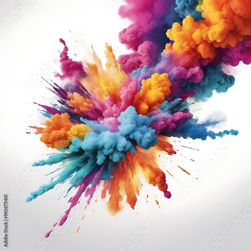 Colorful explosion of colored powder on white background, abstract colorful burst and smoke Creating a Dynamic and Stunning in white background