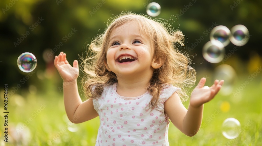 Joyful Child Playing with Bubbles Joyful Child Playing with Bubbles