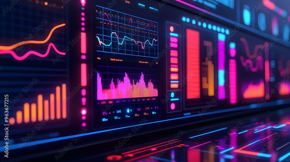 Obraz premium Futuristic Digital Dashboard with Neon Lights