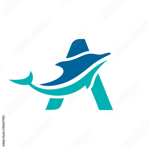a logo combination of dolphins with letters, initials, numbers or alphabets with a blue base color for business purpose and other