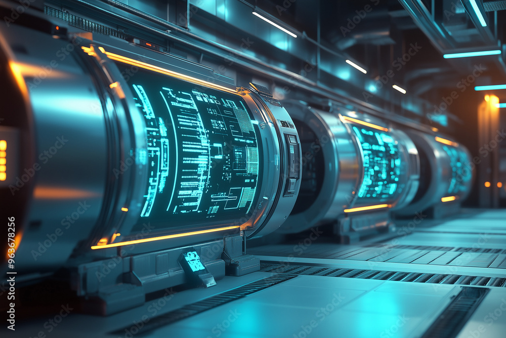futuristic energy storage with massive lithium-ion batteries, glowing data screens showing energy flow futuristic energy storage with massive lithium-ion batteries, glowing data screens showing energy flow