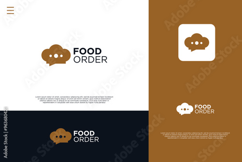 Food order logo design. chat  with chef hat logo combination