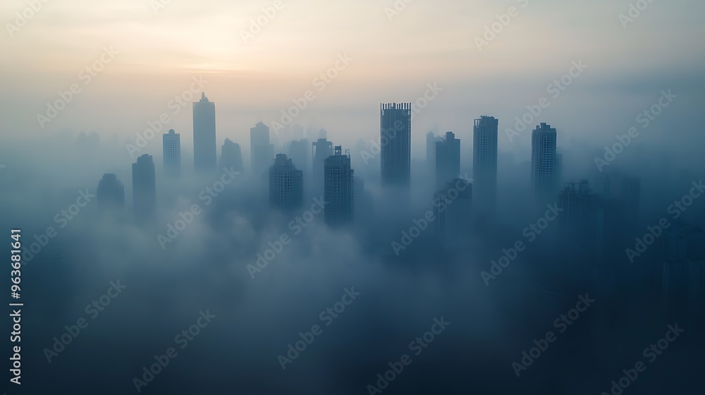 A smoggy city with only faint glimpses of the skyline visible, emphasizing the escalating pollution crisis and its contribution to global warming and respiratory health issues. A smoggy city with only faint glimpses of the skyline visible, emphasizing the escalating pollution crisis and its contribution to global warming and respiratory health issues.