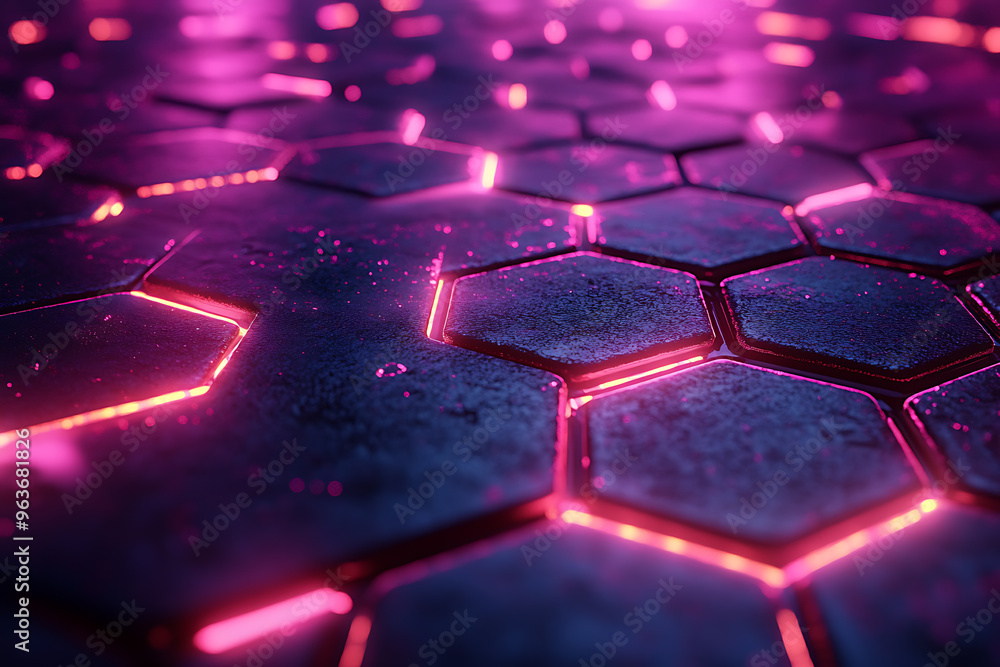 Futuristic hexagonal grid pattern with a vibrant neon glow, ideal for sci-fi themes, technology visuals, and modern digital designs.
Futuristic hexagonal grid pattern with a vibrant neon glow, ideal for sci-fi themes, technology visuals, and modern digital designs.