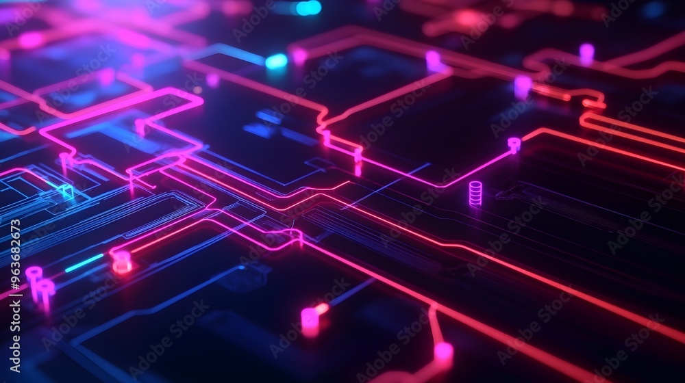 Obraz premium Abstract Neon Circuit Board Pattern Background