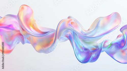 3D render of fluid translucent liquid shape with iridescent pastel colors on white background, fluid and organic shapes