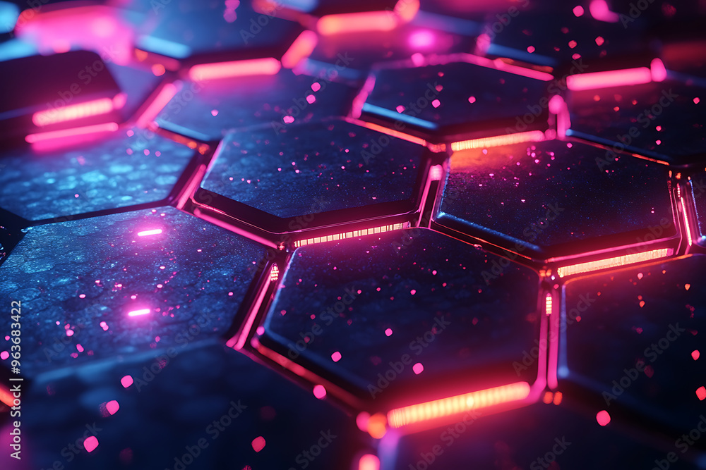 Futuristic hexagonal grid pattern with a vibrant neon glow, ideal for sci-fi themes, technology visuals, and modern digital designs.
Futuristic hexagonal grid pattern with a vibrant neon glow, ideal for sci-fi themes, technology visuals, and modern digital designs.