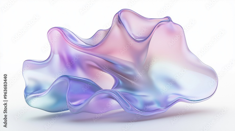 3D render of fluid translucent liquid shape with iridescent pastel colors on white background, fluid and organic shapes 3D render of fluid translucent liquid shape with iridescent pastel colors on white background, fluid and organic shapes