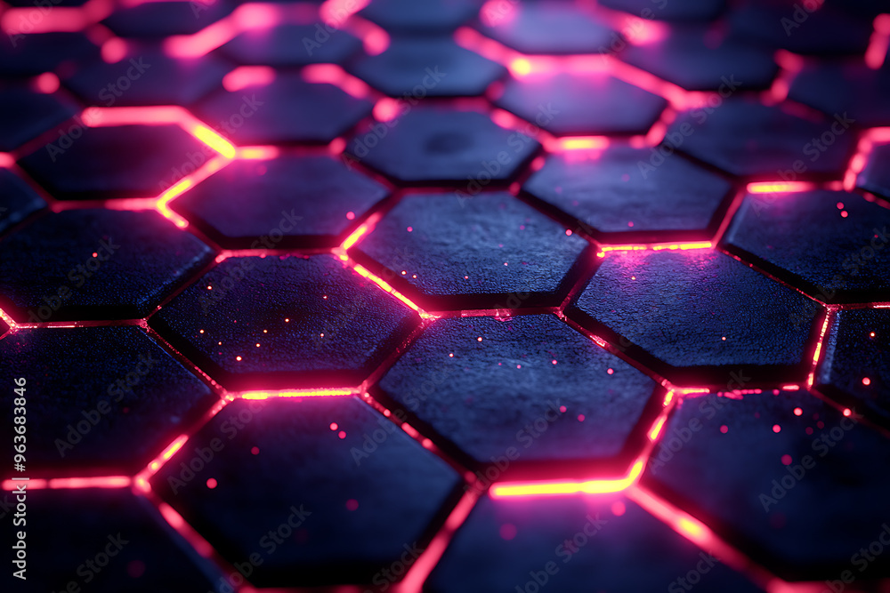 Futuristic hexagonal grid pattern with a vibrant neon glow, ideal for sci-fi themes, technology visuals, and modern digital designs.
Futuristic hexagonal grid pattern with a vibrant neon glow, ideal for sci-fi themes, technology visuals, and modern digital designs.