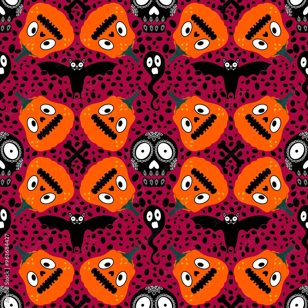 Halloween cute pumpkins seamless monsters pattern for wrapping paper and fabric Halloween cute pumpkins seamless monsters pattern for wrapping paper and fabric