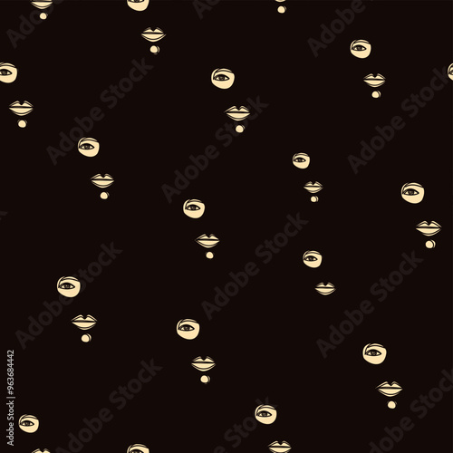 Woman face Continuous line seamless pattern. Abstract Female portrait with flowers. Drawing vector Wallpaper, fabric, wrapping paper, card, poster