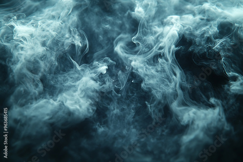 Thick, dark smoke swirling against a black background, creating an ominous and mysterious atmosphere, perfect for dramatic and intense visuals. 