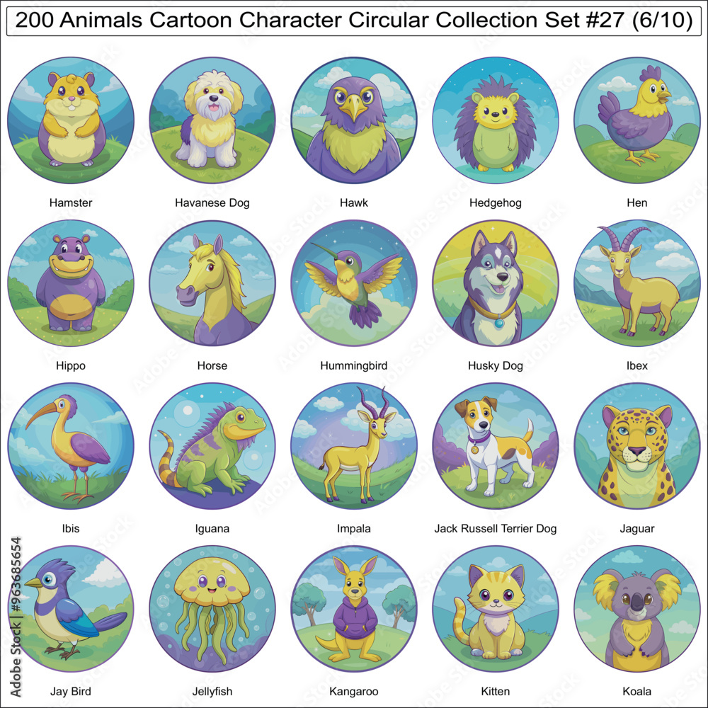 Animals Cartoon Character Circular Collection Set of 200 Isolated Animals Part 6 Animals Cartoon Character Circular Collection Set of 200 Isolated Animals Part 6