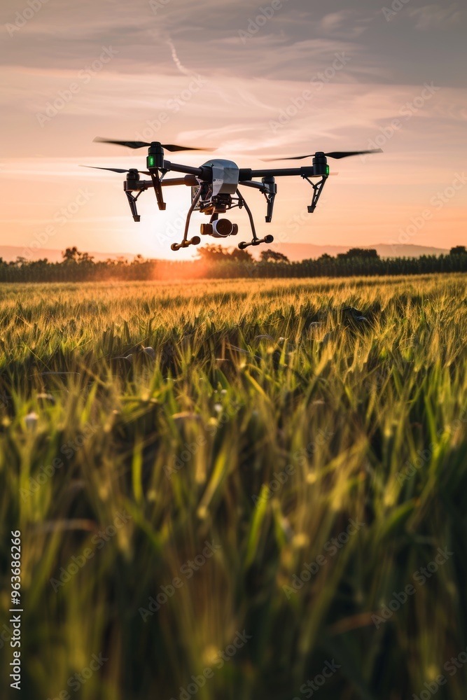 Naklejka premium Drones deployed over agricultural fields, capturing real-time data on soil moisture, crop health