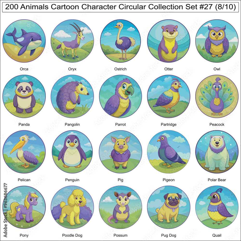 Animals Cartoon Character Circular Collection Set of 200 Isolated Animals Part 8 Animals Cartoon Character Circular Collection Set of 200 Isolated Animals Part 8